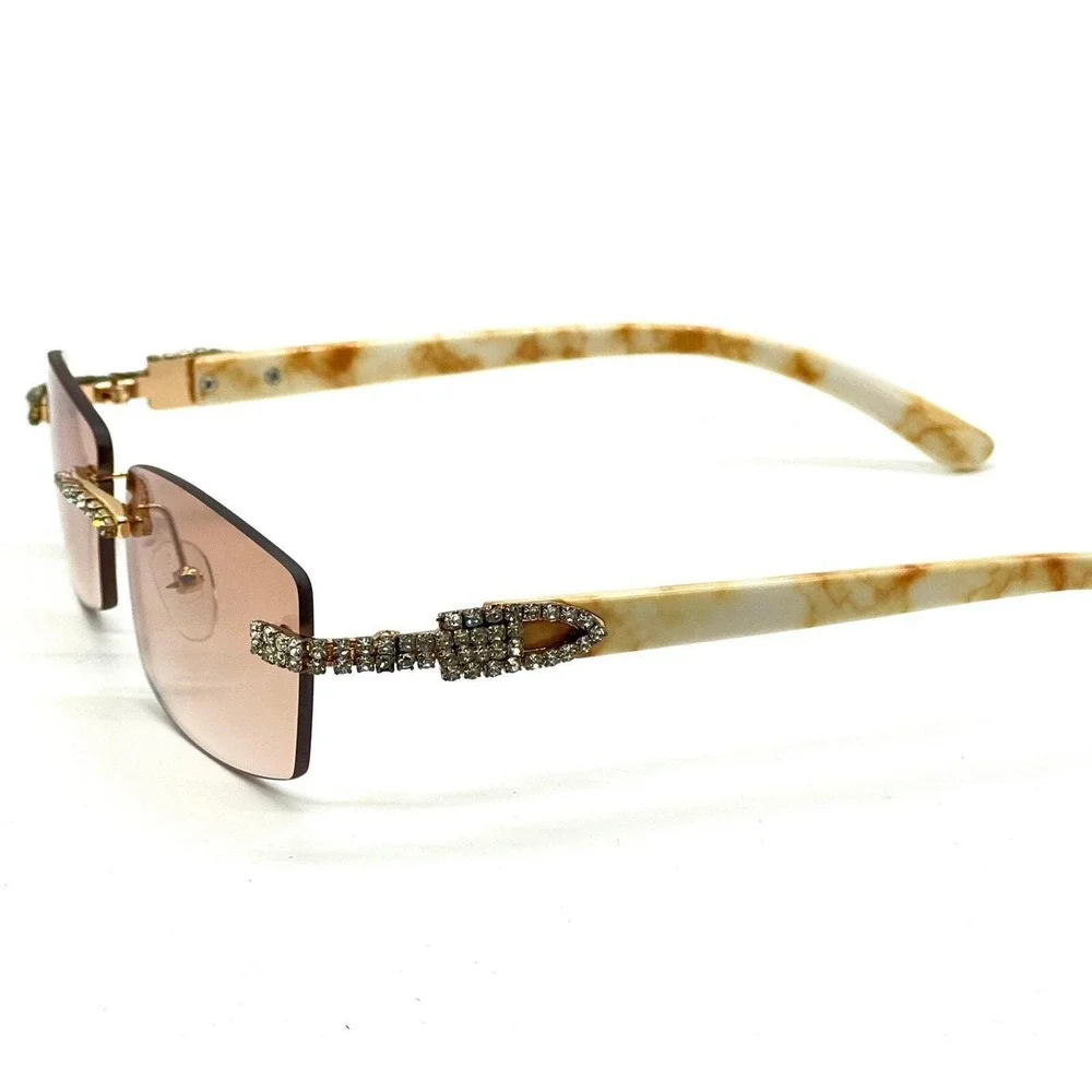 Rhinestone Rimless Sunglasses Fashion Tinted‎ Lens Men's Sophisticated Diamond